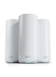 NETGEAR ORBI 770 SERIES TRI-BAND WIFI 7 MESH SYSTEM - Router + 2 Satellite Extenders - Covers up to 8,000 sq. ft., 100 Devices - 2.5 Gig Internet Port - BE11000 802.11be (up to 11Gbps) – 3 PACK White  - Image 1