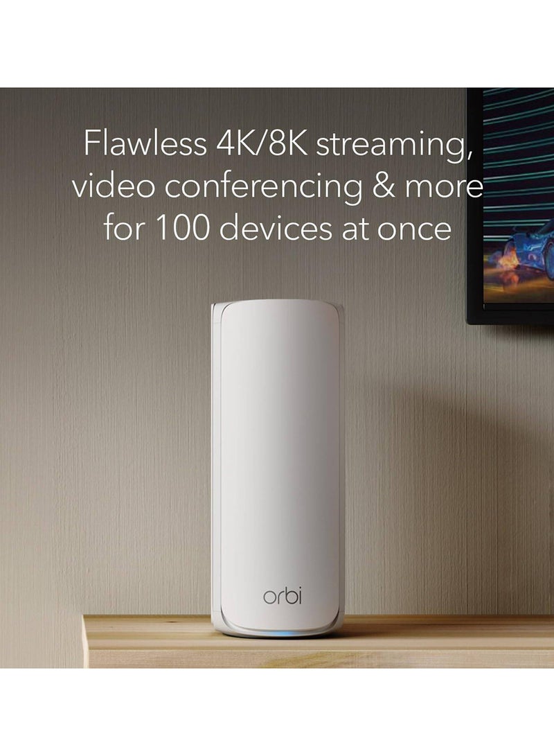 نت جير نظام واي فاي 7 ثلاثي النطاق ORBI 770 SERIES - جهاز توجيه + 2 موسعات ساتلية - يغطي حتى 8,000 قدم مربع، 100 جهاز - منفذ إنترنت 2.5 جيج - BE11000 802.11be (حتى 11 جيجابت في الثانية) - 3 عبوة - Image 5