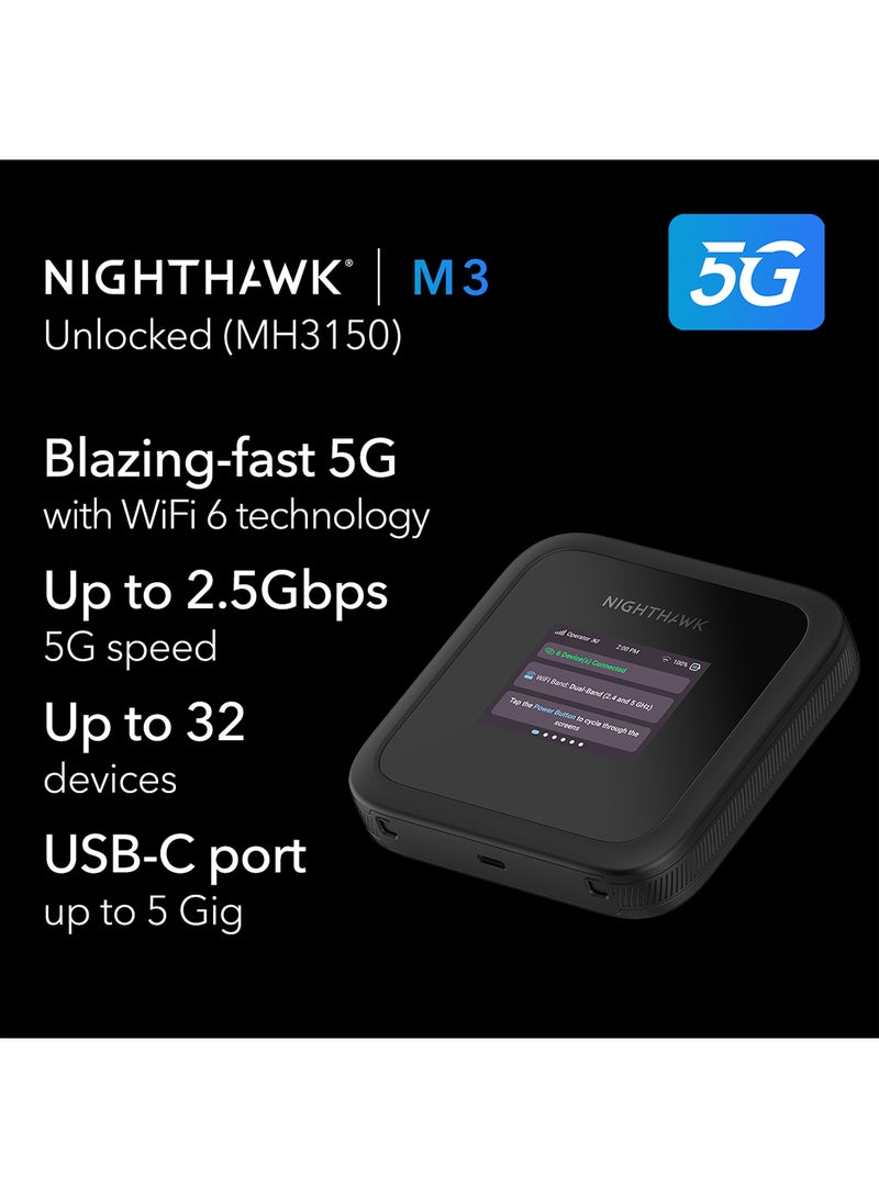 NETGEAR - NIGHTHAWK M3 5G ROUTER MOBILE HOTSPOT – Up to 2.5 Gbps Speed, High-Speed Portable WiFi for Home or Travel, Supports Multiple Devices Simultaneously, Ideal for Remote Work Black - Image 1