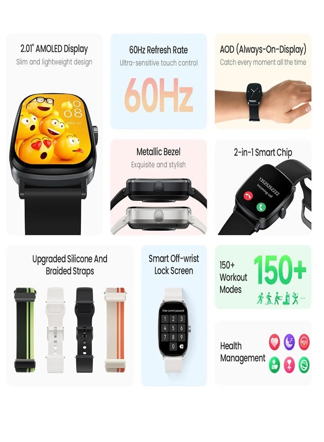 Haylou Smart Watch for Men Women,2.01" AMOLED Display Smartwatch with Bluetooth Call(Answer/Make),Two Straps,Fitness Tracker with 150 Sport Modes,IP68,Compatible with iOS and Android RS5 Black  - Image 5