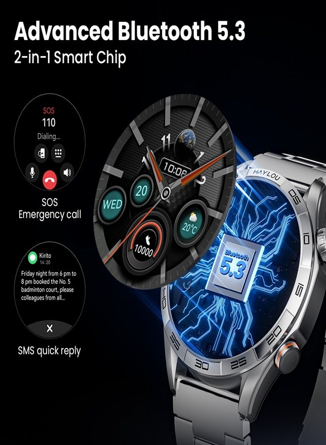 Haylou - Smartwatch 1.58 AMOLED Display, 15 Days Battery Life, Health and Fitness Tracking, Notifications Alerts, 100+ Sports Modes, Dynamic Watch Faces and Supports NFC Access Control SOLAR-5 Silver - Image 1