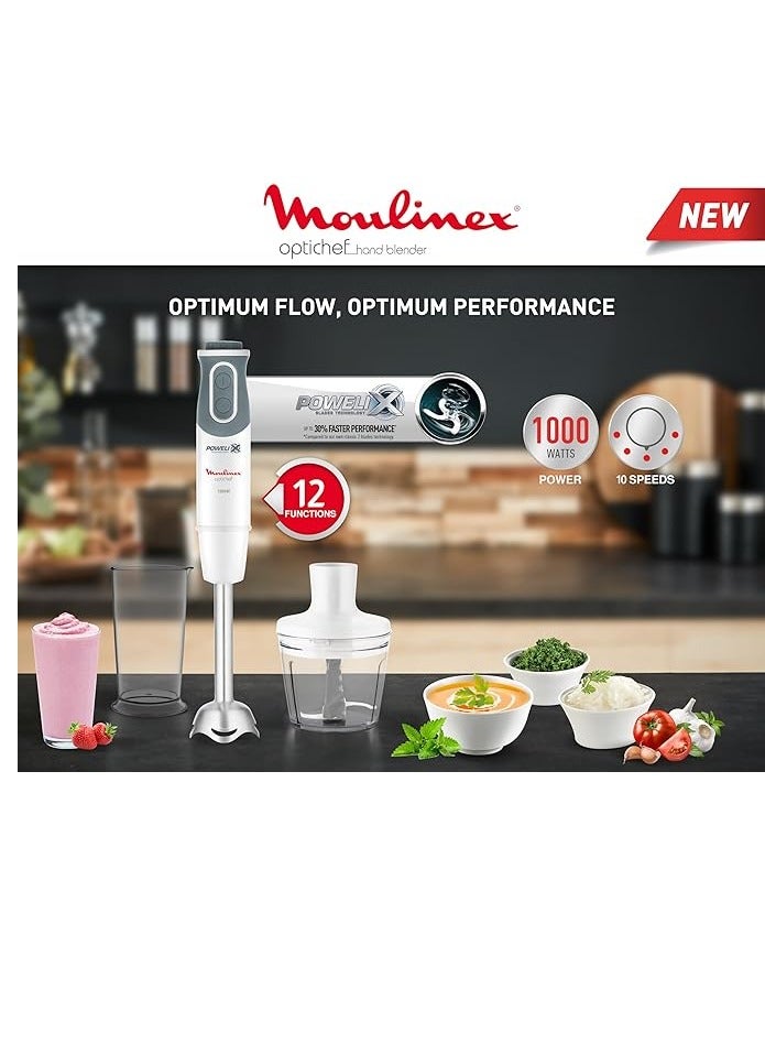 Moulinex - Optichef Hand Blender 1000 Watts 12 Functions 500 ML Chopper White DD6551EG - Image 1