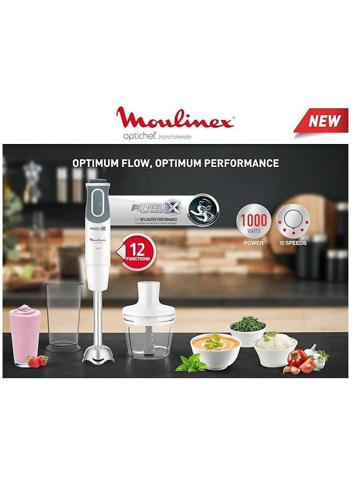مولينكس - Optichef Hand Blender 1000 Watts 12 Functions 500 ML Chopper DD6551EG White - Image 1