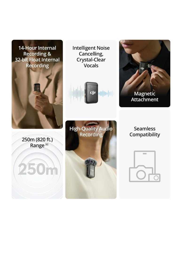 dji - Wireless Microphone with Intelligent Noise Cancelling, 32-bit Float Internal Recording, Optimized Sound, 250m (820 ft.) Range, Microphone for iPhone, Android, Camera, Vlogs MIC 2 (1 TX+1 RX) Black - Image 1