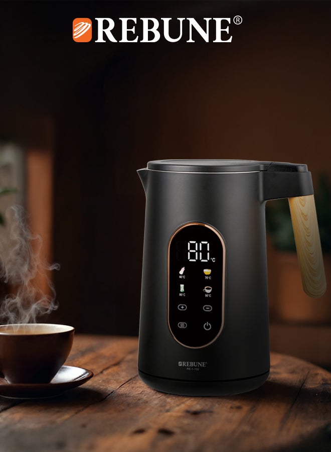REBUNE Electric Stainless Steel Kettle with Touchscreen LED Display, 1.7 L 2200 W RE-1-132 Black  - Image 3