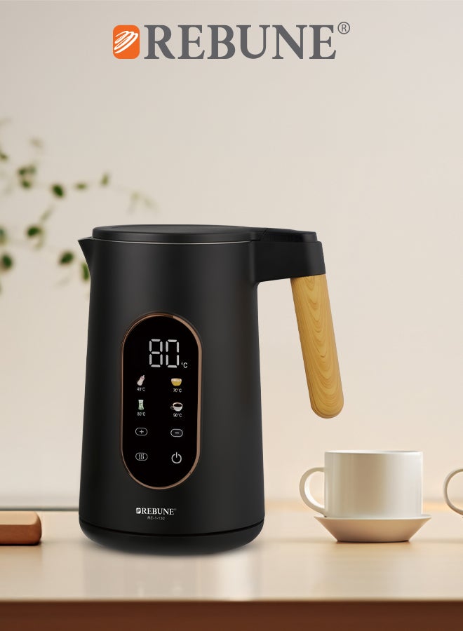 REBUNE Electric Stainless Steel Kettle with Touchscreen LED Display, 1.7 L 2200 W RE-1-132 Black  - Image 2