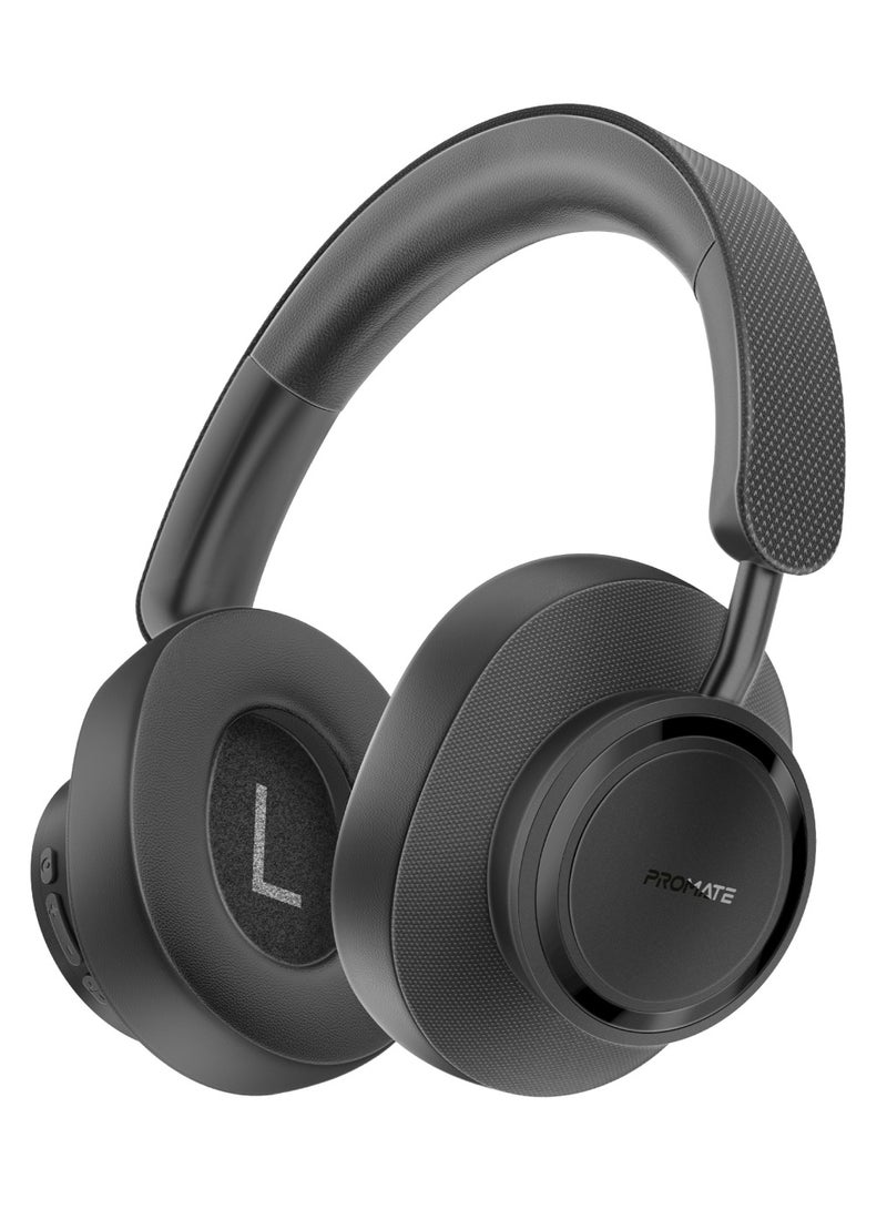 PROMATE High Fidelity On-Ear Wireless Headphones with Crystal-Clear Sound Quality, 12-Hour Playtime, Superior Voice Clarity, Wired and Wireless Modes, Cushioned Earpads, Adjustable Headband, Fabric and Leather Design, Takt Black  - Image 1