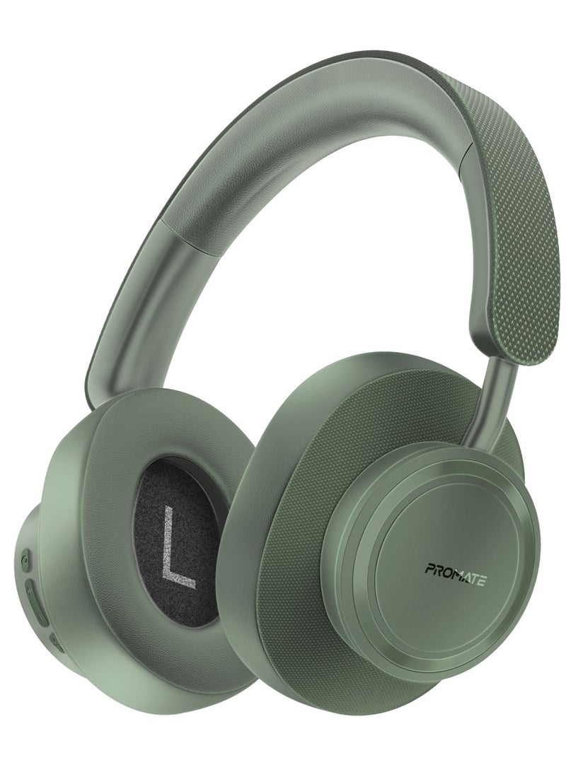 PROMATE High Fidelity On-Ear Wireless Headphones with Crystal-Clear Sound Quality, 12-Hour Playtime, Superior Voice Clarity, Wired and Wireless Modes, Cushioned Earpads, Adjustable Headband, Fabric and Leather Design, Takt Midnight Green  - Image 1