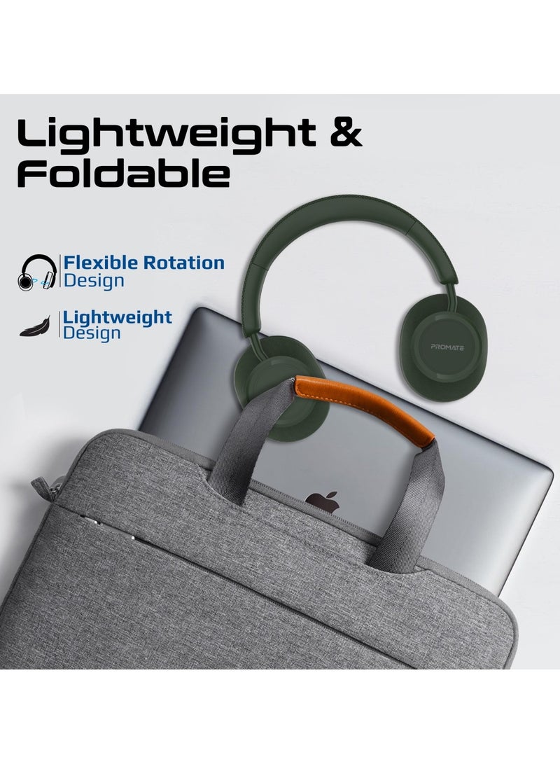 PROMATE High Fidelity On-Ear Wireless Headphones with Crystal-Clear Sound Quality, 12-Hour Playtime, Superior Voice Clarity, Wired and Wireless Modes, Cushioned Earpads, Adjustable Headband, Fabric and Leather Design, Takt Midnight Green  - Image 5
