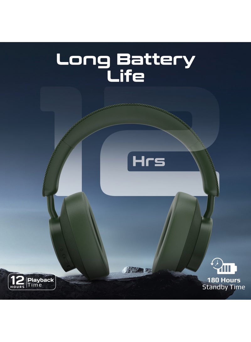 PROMATE High Fidelity On-Ear Wireless Headphones with Crystal-Clear Sound Quality, 12-Hour Playtime, Superior Voice Clarity, Wired and Wireless Modes, Cushioned Earpads, Adjustable Headband, Fabric and Leather Design, Takt Midnight Green  - Image 3