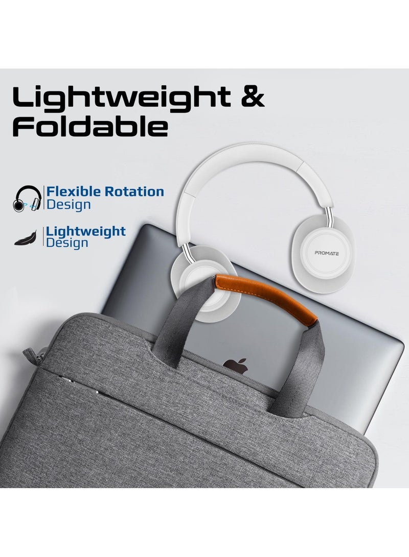 PROMATE High Fidelity On-Ear Wireless Headphones with Crystal-Clear Sound Quality, 12-Hour Playtime, Superior Voice Clarity, Wired and Wireless Modes, Cushioned Earpads, Adjustable Headband, Fabric and Leather Design, Takt White  - Image 5