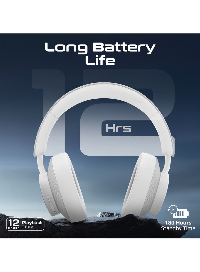 PROMATE High Fidelity On-Ear Wireless Headphones with Crystal-Clear Sound Quality, 12-Hour Playtime, Superior Voice Clarity, Wired and Wireless Modes, Cushioned Earpads, Adjustable Headband, Fabric and Leather Design, Takt White  - Image 3