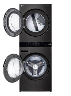 إل جي Single Unit Front Load 21 Kg 16kg WashTower WasherDryer ThinQ WFi Black Steel WK2116BST1 Black Steel  - Image 3