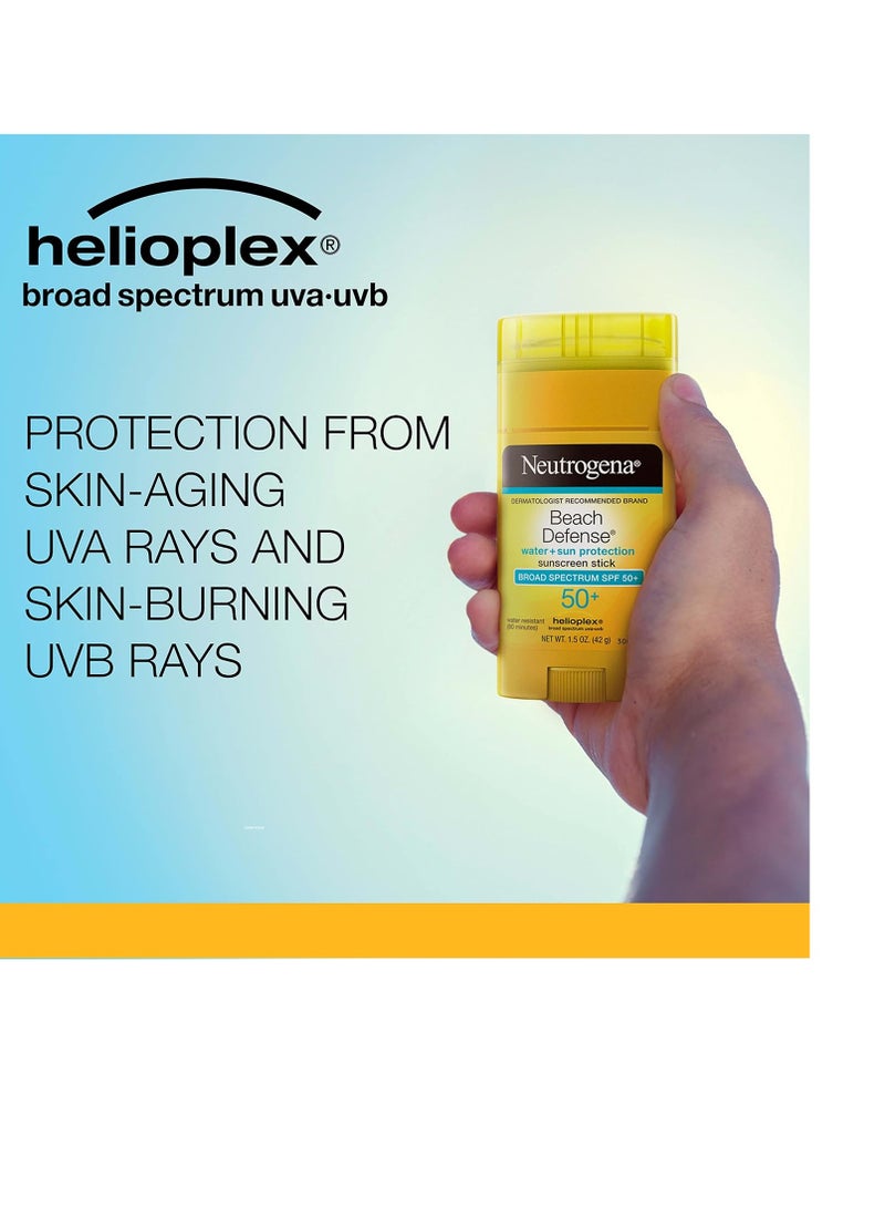نيوتروجينا Beach Defense Water-Resistant SPF 50+ Sunscreen Stick, Broad Spectrum UVA/UVB Protection, PABA- & Oxybenzone-Free Face & Body Sunscreen Stick, Hands-Free Application 1.5 ozounce - Image 2