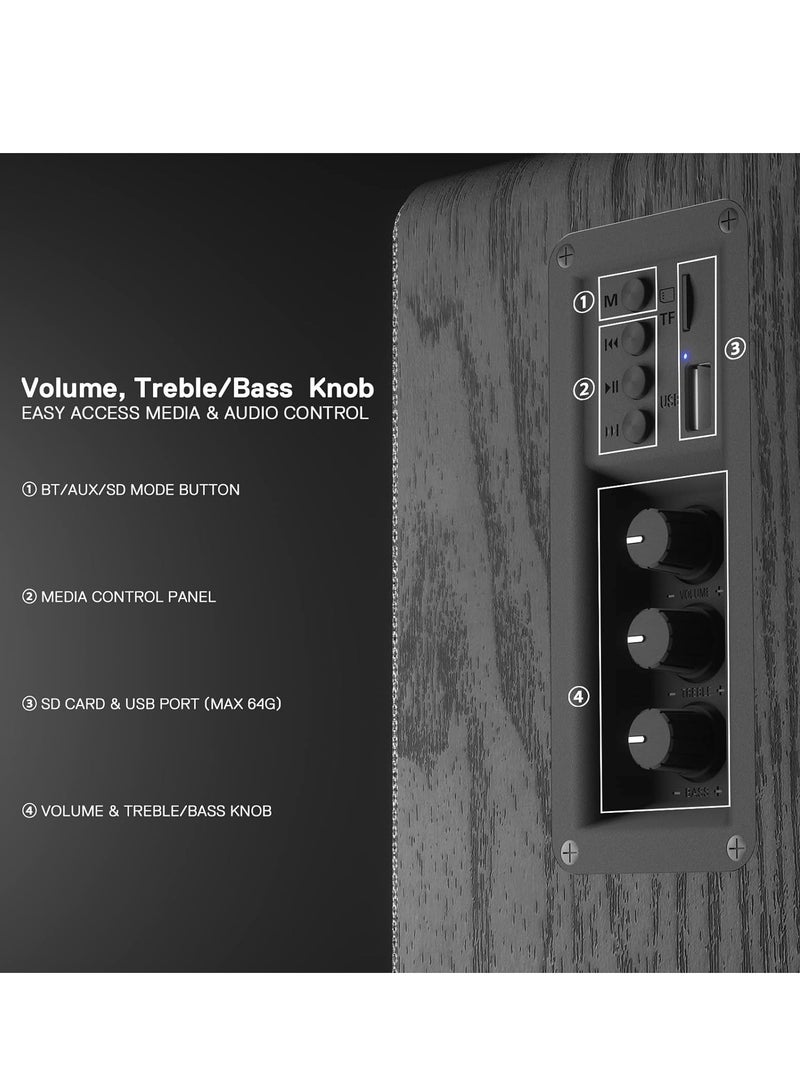 REDRAGON - GS813 Wireless Desktop Speakers, 2.0 Channel Bookshelf Speaker with Powerful 20W Output, BT 5.0/3.5mm AUX Connection, Enhanced Bass/Treble Knob Control and TF Card/USB Flash Drive Supported - Image 1
