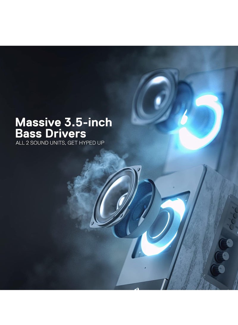REDRAGON - GS813 Wireless Desktop Speakers, 2.0 Channel Bookshelf Speaker with Powerful 20W Output, BT 5.0/3.5mm AUX Connection, Enhanced Bass/Treble Knob Control and TF Card/USB Flash Drive Supported - Image 1