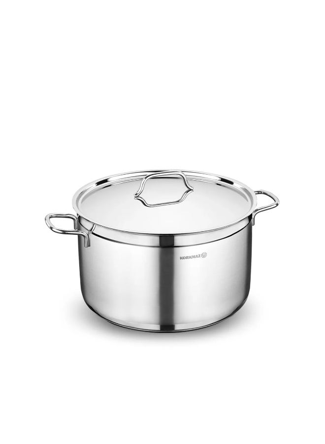 كوركماز Alfa Casserole with Lid 30X15 cm / 11.0 L | Stainless Steel Induction Compatible Cooking Pot | Silver - KA1031 Silver 30x15 cmcm - Image 1