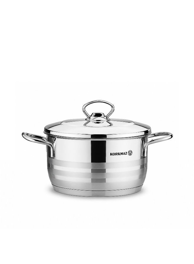 Korkmaz Astra 9 Pieces Stainless Steel Cookware Set |Stainless Steel Tri-Ply Sandwich Base | Induction Compatible Pots and Pans Set | Silver -  KA2020 Silver Silver - Image 3