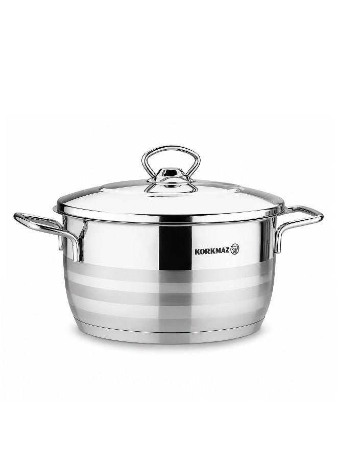 Korkmaz Astra 9 Pieces Stainless Steel Cookware Set |Stainless Steel Tri-Ply Sandwich Base | Induction Compatible Pots and Pans Set | Silver -  KA2020 Silver Silver - Image 2