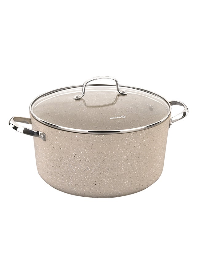 Korkmaz Granita Forged Aluminium Casserole 20x10.5cm / 3.0L | Granite Coating Induction Base Cooking Pot | Aluminum Soup Pot With Glass Lid - KA1260 Volcanic 20x10.5 cmcm - Image 1