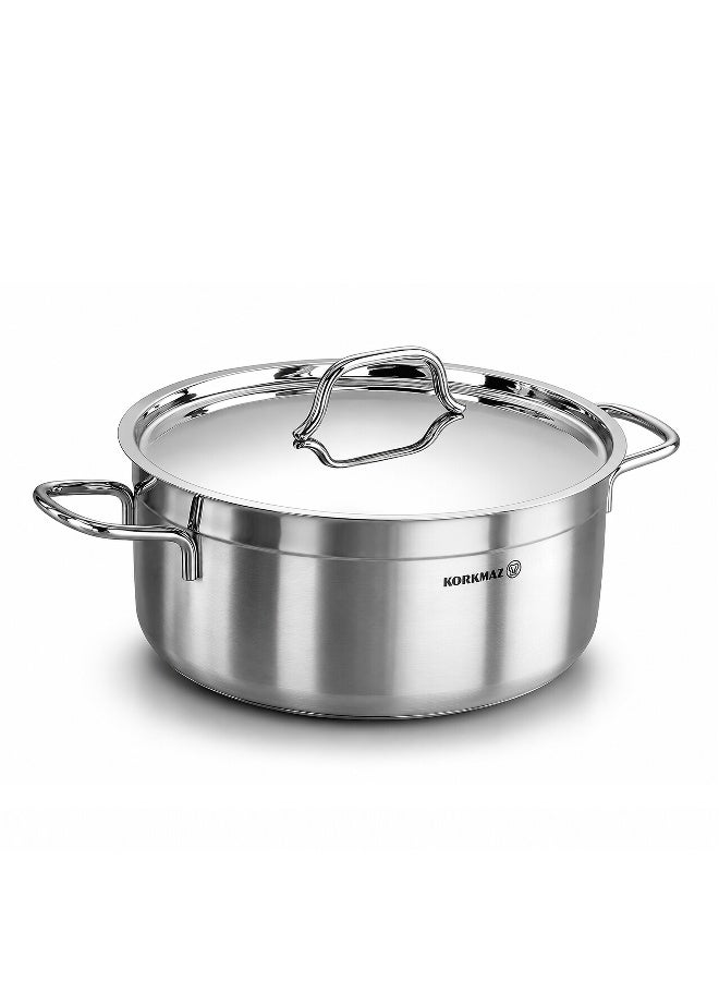 Korkmaz Alfa XL 11 Pieces Stainless Steel Cookware Set | Stainless Steel Tri-Ply Sandwich Base | Induction Compatible Pots and Pans Set | Silver -KA1641 High polished stainless steel - Image 5