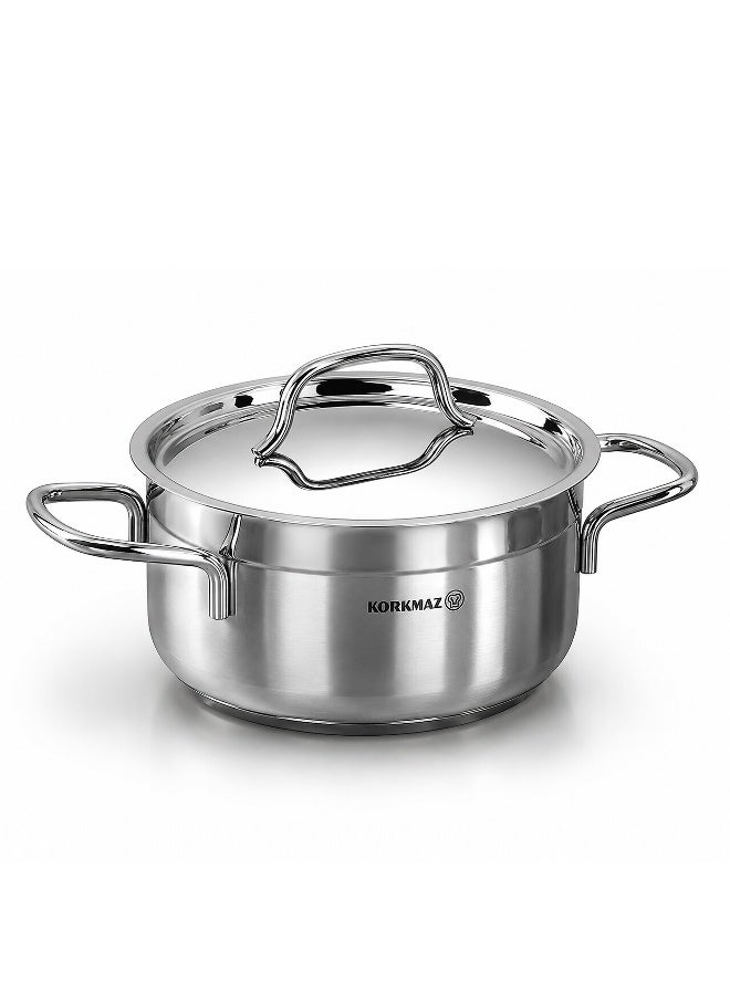 Korkmaz Alfa XL 11 Pieces Stainless Steel Cookware Set | Stainless Steel Tri-Ply Sandwich Base | Induction Compatible Pots and Pans Set | Silver -KA1641 High polished stainless steel - Image 3