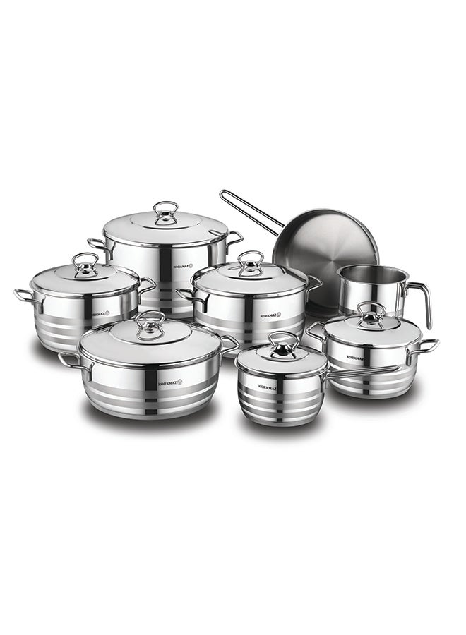 كوركماز Astra Grande 14-Piece Cookware Set Silver 