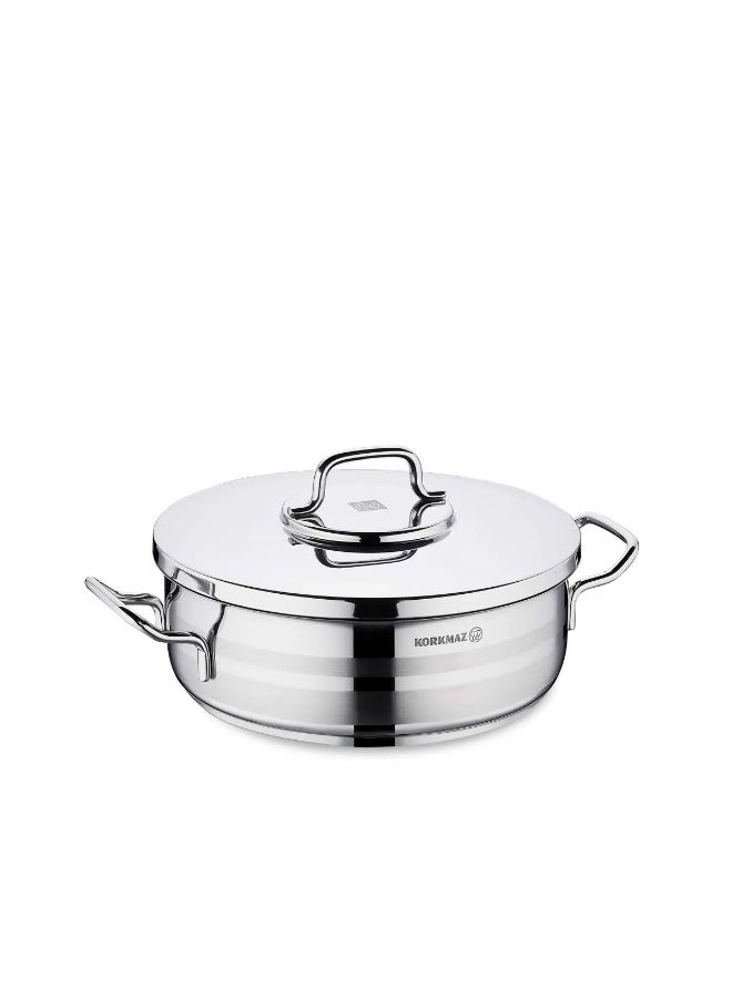 Korkmaz Astra2 Low Casserole 24X8 cm / 3.5 L | Induction Pot for Cooking | Turkish Stainless Steel Cookware - KA2034 Stainless Steel 24X8 Cmcm - Image 1