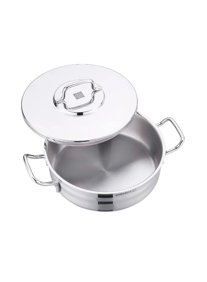Korkmaz Astra2 Low Casserole 24X8 cm / 3.5 L | Induction Pot for Cooking | Turkish Stainless Steel Cookware - KA2034 Stainless Steel 24X8 Cmcm - Image 3