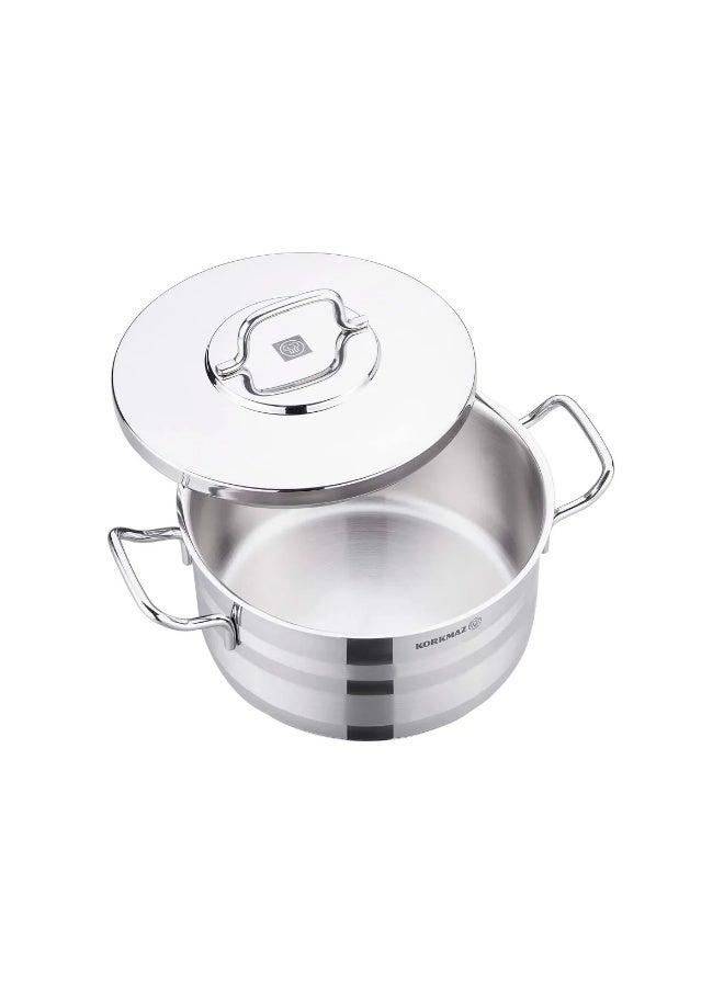 Korkmaz Astra2 Casserole 26X14 cm / 7.25 L |Stainless Steel Tri-Ply Sandwich Base | Induction Compatible  Cooking Pot | Stainless Steel Pot KA2026 Silver Silver 26x14cm - Image 3