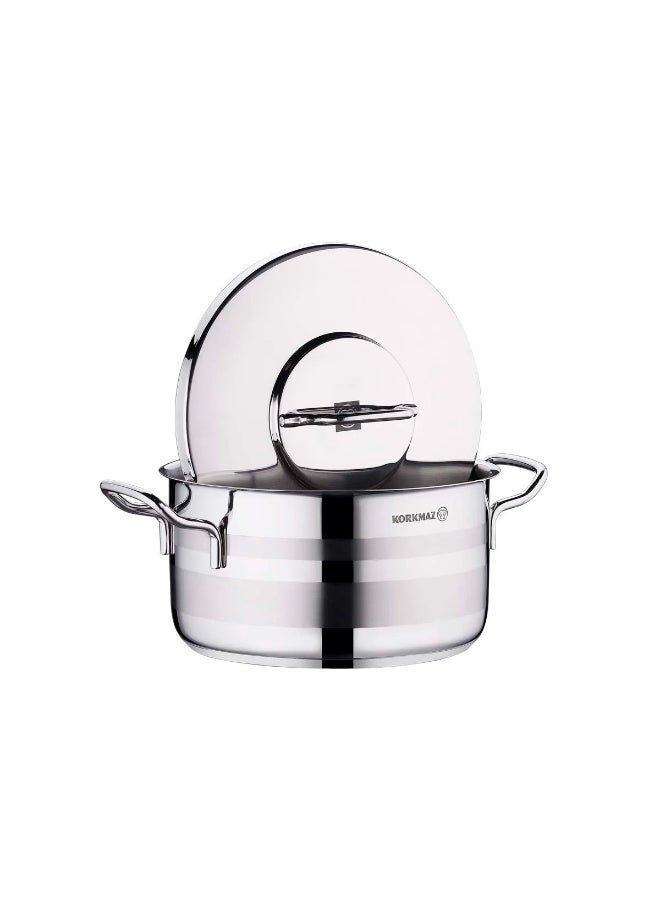 Korkmaz Astra2 Casserole 26X14 cm / 7.25 L |Stainless Steel Tri-Ply Sandwich Base | Induction Compatible  Cooking Pot | Stainless Steel Pot KA2026 Silver Silver 26x14cm - Image 2
