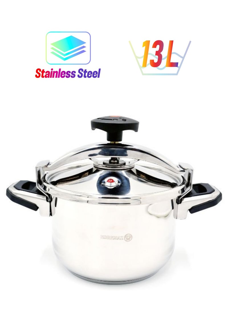 كوركماز Pressa Stainless Steel Pressure Cooker 13L | Aluminium Capsul Base Turkish Pressure Cooker with Heavy Lid | Induction Base Cooker | KA773-01 Stainless Steel - Image 1