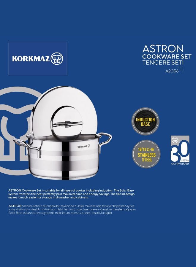 كوركماز Korkmaz Astron 12-Piece Stainless Steel Cookware Set | Stainless Steel Pots and Pans Set | Induction Base Pans Set - KA2056 Silver 30cm  - Image 4