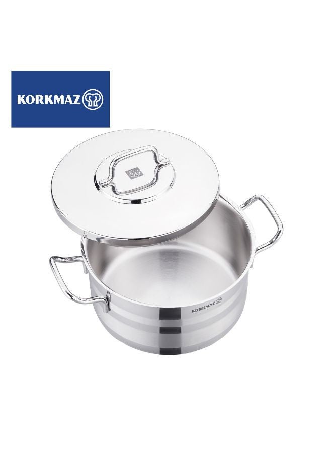 كوركماز Korkmaz Astron 12-Piece Stainless Steel Cookware Set | Stainless Steel Pots and Pans Set | Induction Base Pans Set - KA2056 Silver 30cm  - Image 3