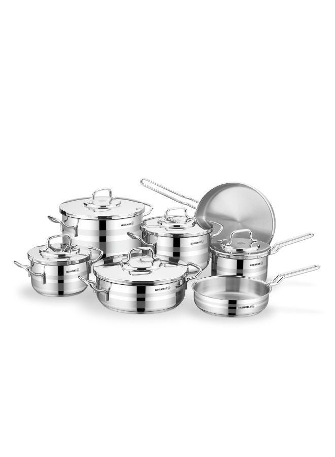 كوركماز Korkmaz Astron 12-Piece Stainless Steel Cookware Set | Stainless Steel Pots and Pans Set | Induction Base Pans Set - KA2056 Silver 30cm  - Image 1