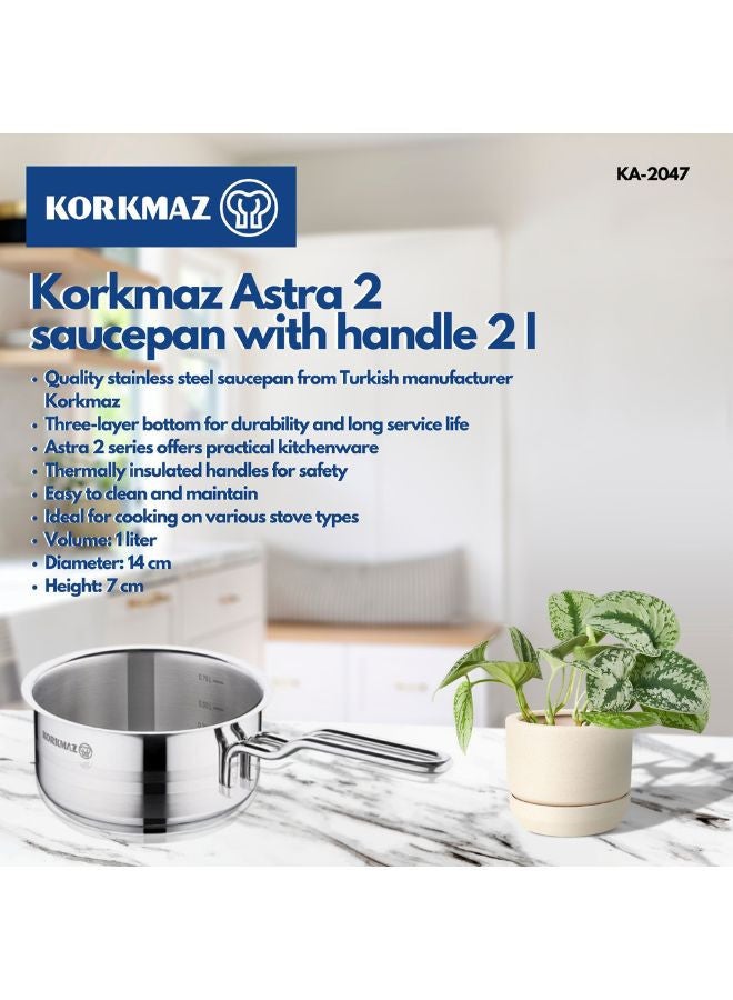 Korkmaz Astra Stainless Steel Saucepan 16x19 cm / 1.8 l. | Stainless Steel Induction Compatible Saucepan | KA2047 Silver 16X9cm - Image 4