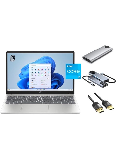 15-fd Laptop With 15.6-Inch Display, Core i3-N305 Processor/8GB RAM/256GB SSD/Intel UHD Graphics/Windows 11 3-in-1 External Storage Bundle English Natural Silver