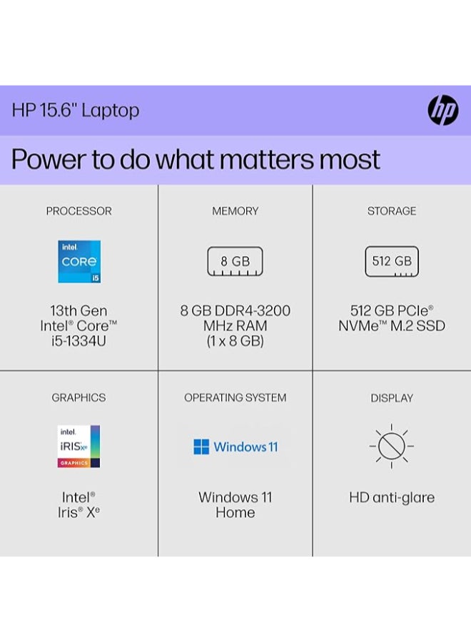 HP - Laptop With 15-Inch Display, Core i5-1334U Processor/8GB RAM/512GB SSD/Intel Iris Graphics/Windows 11 Home English Silver - Image 1