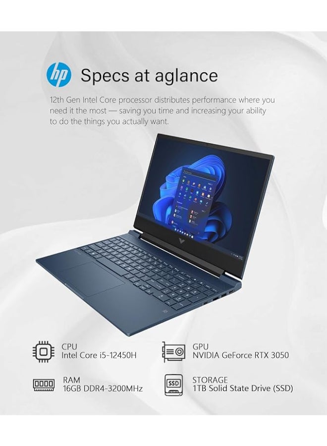 HP - Victus Laptop With 15.6-Inch Display, Core i5-12450H Processor/16GB RAM/1TB SSD/NVIDIA GeForce RTX 3050 Graphics/Windows 11 English Blue - Image 1