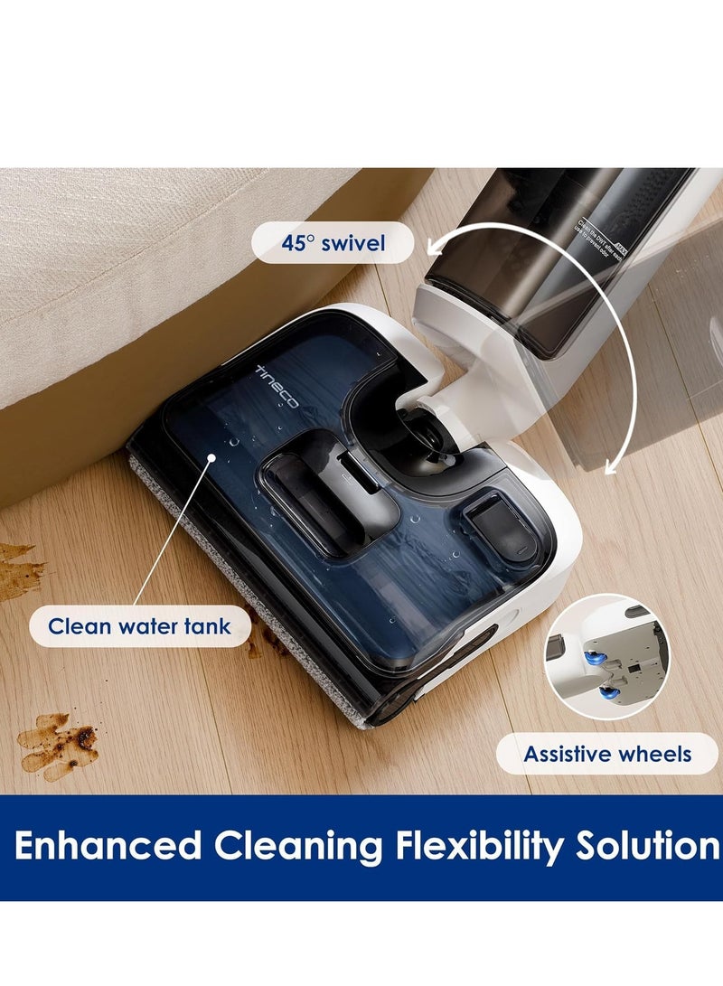 Tineco - Tineco Floor One S6 Stretch Wet and Dry Cordless Vacuum Cleaner and Mop with 180 Degree Lay Flat Design, 220w with Triple Edge cleaning, iLoop Smart Sensor Technology with FlashDry Self Cleaning 220 W Tineco S6 white and black - Image 1