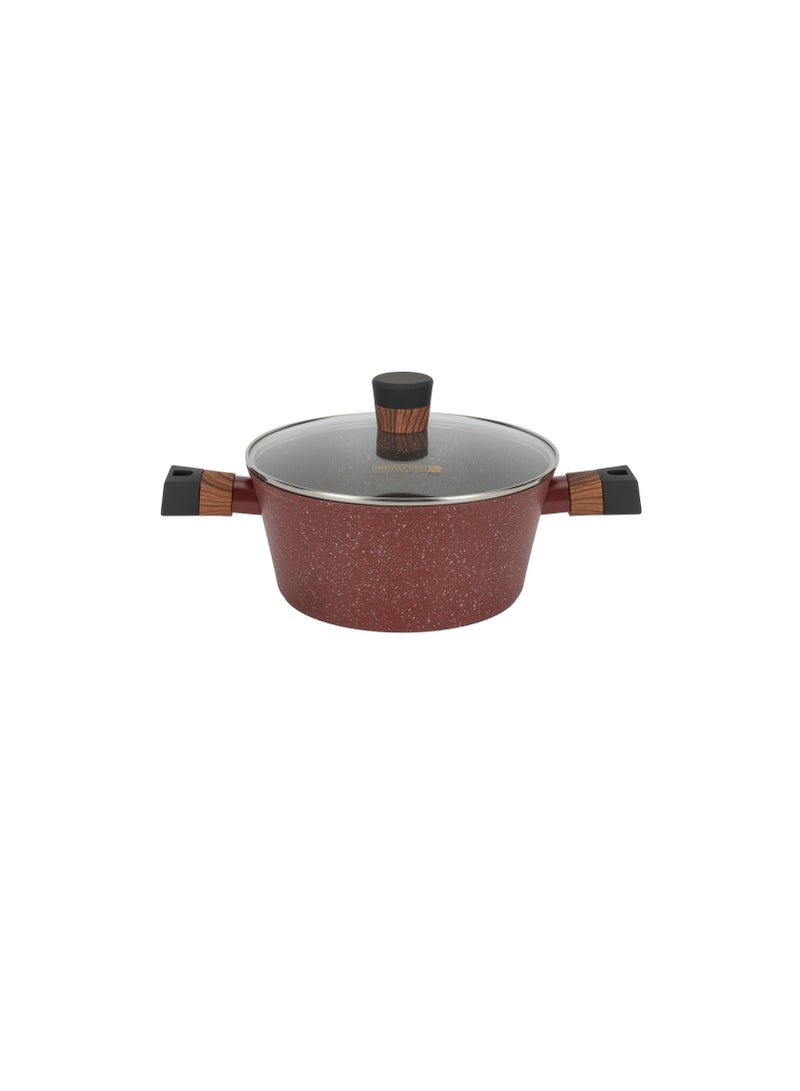 Royalford 10-piece Chef Choice Non-Stick Cookware Set- RF12491/ Forged Aluminum Body, Granite Coated with 2.5 mm Thickness, Induction Base, Wooden-Finish Bakelite Handles and Glass Lid/ Includes Casserole, Fry Pan, Saucepan, 3 Nylon Tool Maroon - Image 2
