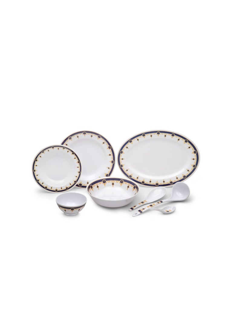 Royalford - 56-Piece Melamlne Dinner Set With 2X36 Cm Oval Plate, 12X25 Cm Deep Plate, 12X20 Cm Deep Plate, 12X12 Cm Round Bowl, 2X22 Cm Serving Bowl, 2 X Rice Spoon, 2 X Ladle, 12Xsoup Spoon, Serves 12 For Famlly Gatherings, White Multicolor - Image 1