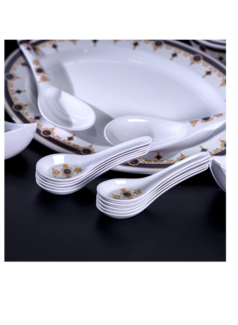 Royalford - 56-Piece Melamlne Dinner Set With 2X36 Cm Oval Plate, 12X25 Cm Deep Plate, 12X20 Cm Deep Plate, 12X12 Cm Round Bowl, 2X22 Cm Serving Bowl, 2 X Rice Spoon, 2 X Ladle, 12Xsoup Spoon, Serves 12 For Famlly Gatherings, White Multicolor - Image 1