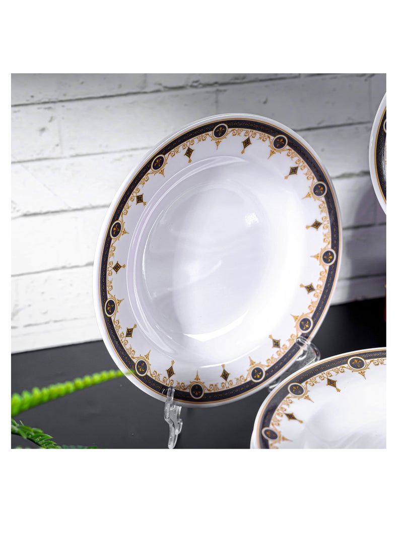 Royalford - 56-Piece Melamlne Dinner Set With 2X36 Cm Oval Plate, 12X25 Cm Deep Plate, 12X20 Cm Deep Plate, 12X12 Cm Round Bowl, 2X22 Cm Serving Bowl, 2 X Rice Spoon, 2 X Ladle, 12Xsoup Spoon, Serves 12 For Famlly Gatherings, White Multicolor - Image 1