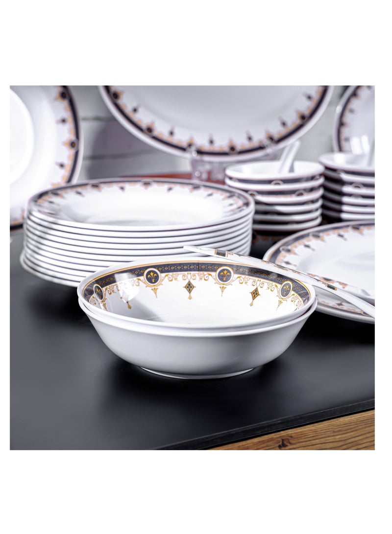 Royalford - 56-Piece Melamlne Dinner Set With 2X36 Cm Oval Plate, 12X25 Cm Deep Plate, 12X20 Cm Deep Plate, 12X12 Cm Round Bowl, 2X22 Cm Serving Bowl, 2 X Rice Spoon, 2 X Ladle, 12Xsoup Spoon, Serves 12 For Famlly Gatherings, White Multicolor - Image 1