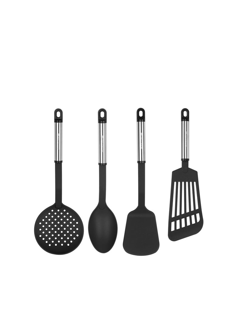 رويال فورد 4-Piece Nylon Kitchen Tools with Stainless Steel Handle- RF12691/ Heat-Resistant Set Includes Serving Spoon, Slotted Spatula, Skimmer and Turner Black  - Image 1