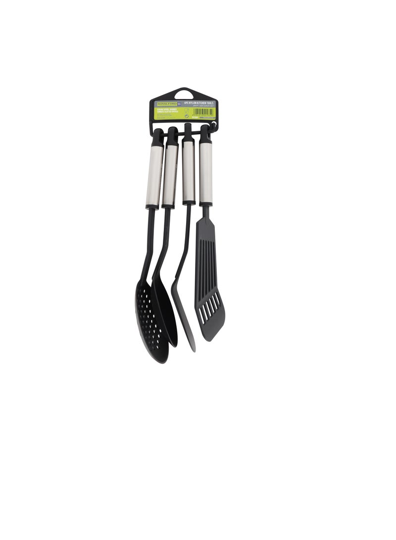 رويال فورد 4-Piece Nylon Kitchen Tools with Stainless Steel Handle- RF12691/ Heat-Resistant Set Includes Serving Spoon, Slotted Spatula, Skimmer and Turner Black  - Image 2
