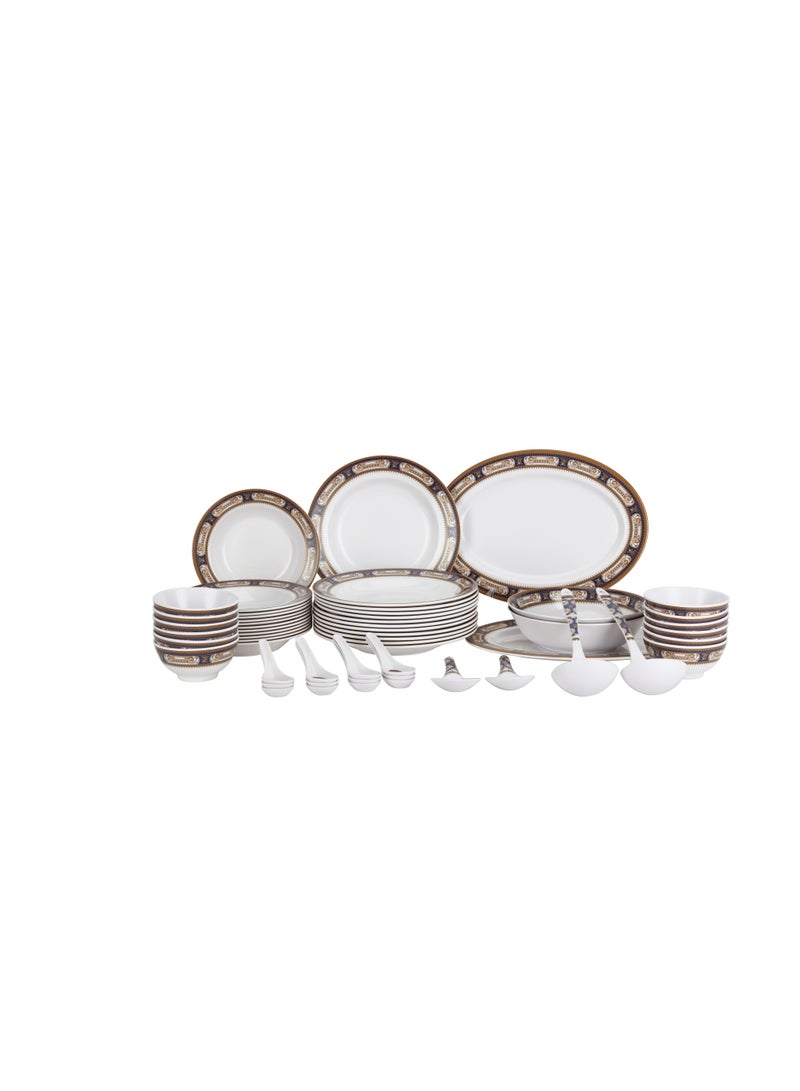 Royalford 56-Piece Melamlne Dinner Set With 2X36Cm Oval Plates, 12X25Cm Deep Plates, 12X20Cm Deep Plates, 12X11Cm Round Bowls, 2X22Cm Serving Bowls, 2Xrice Spoons, 2Xladles, 12X14Cm Soup Spoons, Serves 12 For Famlly Gatherings, Multicolor Multicolor  - Image 1