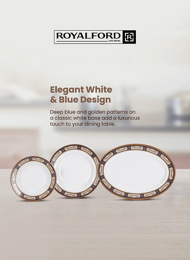 رويال فورد طقم عشاء مكون من 56 قطعة من الميلامين مع 2 صحن بيضاوي 36 سم، 12 صحن عميق 25 سم، 12 صحن عميق 20 سم، 12 وعاء دائري 11 سم، 2 وعاء تقديم 22 سم، 2 ملعقة أرز، 2 مغرفة، 12 ملعقة شوربة 14 سم، يخدم 12 شخصًا لتجمعات العائلة، متعدد الألوان - Image 2