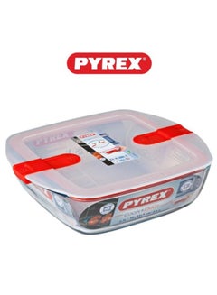 PYREX Pyrex Cook & Heat Rectangular Borosilicate Glass Roaster with Airtight Lid, 17x10cm – Oven, Freezer, Microwave Safe White 0.8Liters  - Image 1